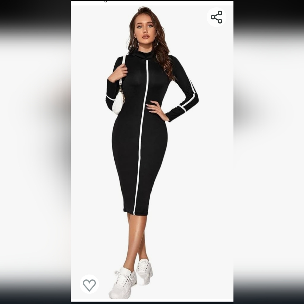 NWT Do My Self Womens High Neck Long Sleeve Midi  Bodycon Dress M Black White
